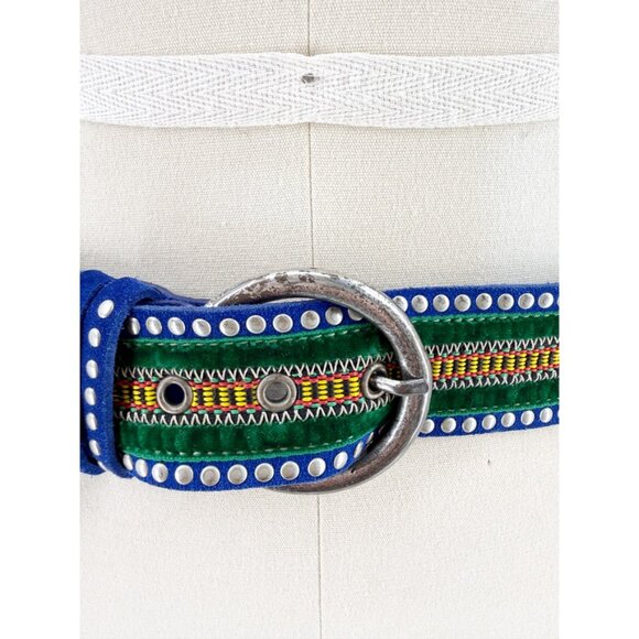 Nanni Blue Suede Embroidered Boho Belt S - Picture 2 of 9